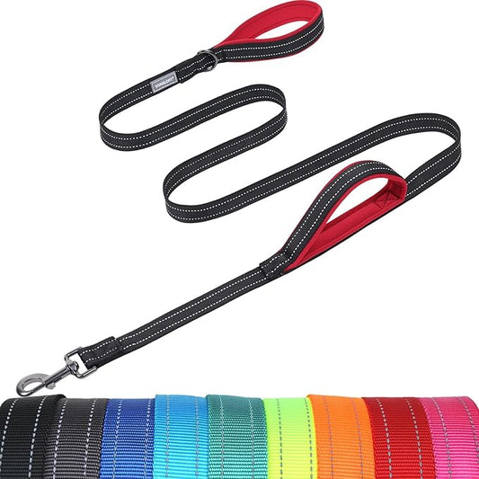 VIVAGLORY Dog Leash Twingrip Double Handle Dog Leash with Traffic Handle Control & 2 Loop for Walking & Training, Reflective Heavy Duty for Puppy Pet Collar, 5ft x 1in, Black