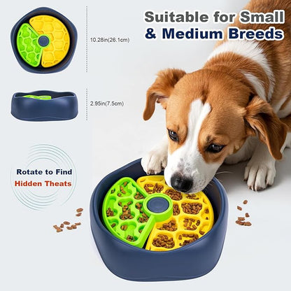 Interactive Pet Puzzle Slow Feeder Bowl - Innovative Rotating Design, Anti-Gulping, Promotes Digestion & Mental Stimulation, Non-Slip Food Dispenser for Small & Medium Dogs & Cats (Yellow & Green)