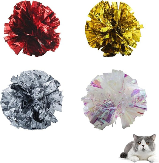 Andiker 3.54inch Mylar Cat Crinkle Balls, 4pcs Colorful and Sparkling Crinkle Ball Lightweight Easy to Carry Cat Ball Toy Interactive Cat Toys for Indoor Cats to Kill Time and Keep Fit (Single Color)