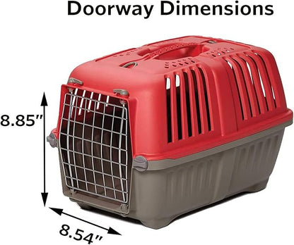 MidWest Homes for Pets Spree Travel Carrier – Hard-Sided Dog & Cat Carrier, Small Pet Travel Crate with Handle, Ventilated Design, Easy Assembly, 22-Inch, Red