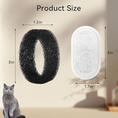 Cat Water Fountain Filter, 32-Pack Filters Replacement for 67oz/2L & 108oz/3.2L Stainless Steel Cat Water Fountain, 4-Layer Filtration Pet Filter (16 Filters & 16 Sponges)