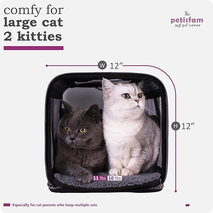 petisfam Soft Pet Carrier for Large and Medium Cats, 2 Kitties, Small Dogs. Easy to Get Cat in, Great for Cats that Don't Like Carriers (Viva Magenta)