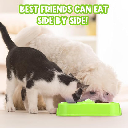 Hsei 12 Pieces Plastic Cat Dog Food Water Bowl Set Double Pet Dog Food Bowl for Kennel Cattery Small Medium Size Cats Puppies, 3 Assorted Colors (11.25 x 5.9 x 3.03 Inch)