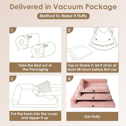 EHEYCIGA XXL Dog Bed Memory Foam, Orthopedic Giant Dog Bed Jumbo with Washable Removable Cover, Waterproof Pet Sofa Couch with Nonskid Bottom, 48x35x7.5, Pink