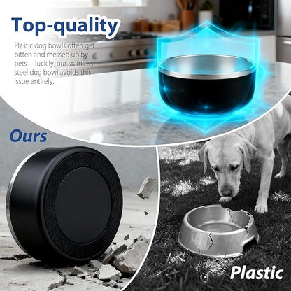 Dog Bowl, Stainless Steel Dog Bowls for Food and Water, Metal Pet Feeding Bowl with Insulated Non-Slip Quiet Bottom, Easy to Clean, Dishwasher Safe, 64oz,8 Cup | Black