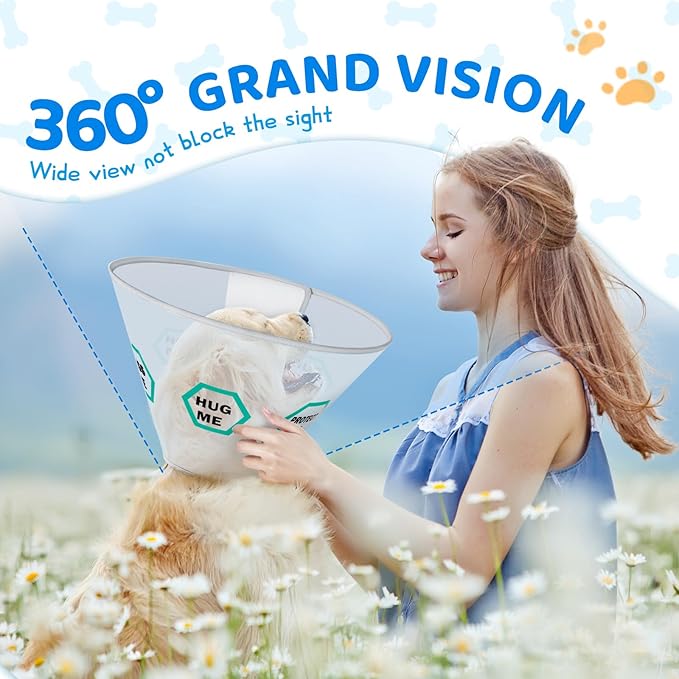 Supet Dog Cone Collar After Surgery to Stop Licking: Adjustable Recovery Elizabeth Collar Alternative for Large Medium Small Dogs, Plastic Pet Head Neck Cone (S)