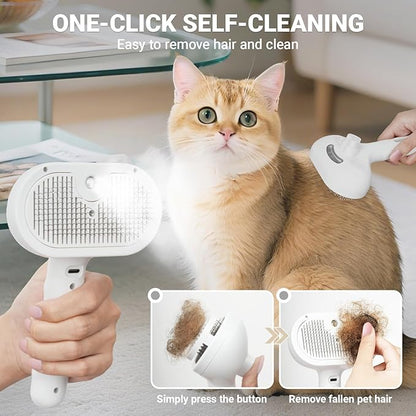 Pet Steam Brush for Cat & Dog, 5-in-1 Pet Spray Hair Removal Comb for Reducing Shedding, Grooming Brush for Long Short Haired Cat & Dog, No-Rinse Foaming Cleanser for Cleaning Paw