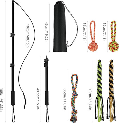 Flirt Pole for Dogs, Extendable Dog Flirt Pole with Detachable Interactive Toys Dog Teaser Wand with Lure Rope Toy for Outdoor Exercise & Training Interactive Toys for Large Medium Small Dogs