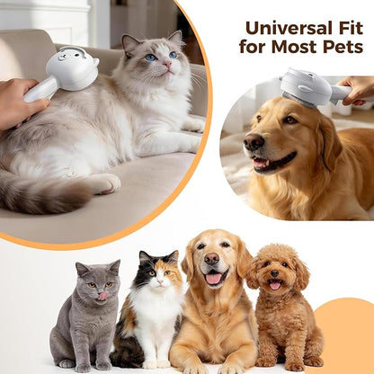 Self Cleaning Shedding Steam Cat Brush, Silicone Scraper Included Dog Brush, Adorable Bear Design, primecat, Cat Brushes for Shedding, USB Rechargeable, for Grooming & Haired Pets, Dogs & Cats, White