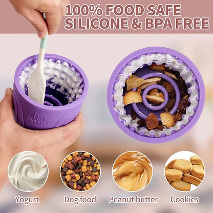 Dog Lick Bowl, Bestalk Anxiety Relief Slow Feeder Dog Lick Mat Treat Dispenser, Non-Slip Dog Licking Bowl Dog Enrichment Toys for Small Medium and Large Breed Dogs, BPA Free Silicone(Purple,M-L)