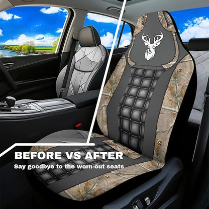 Camo Hunting Deer Car Seat Covers Waterproof Soft Car Seat Cushion Cover Auto Interior Accessories Fit for Truck, Sedan, SUV