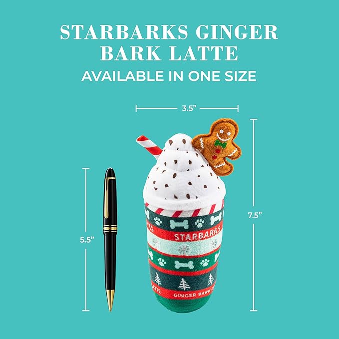 Haute Diggity Dog Starbarks Ginger Bark Latte, Plush Holiday Christmas Dog Toys with Interactive Squeaker, Stimulating Pet Enrichment, Machine-Washable & Safe Materials for All Breeds, One Size