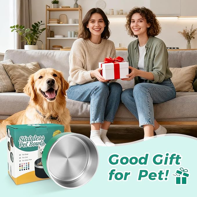 LIHONG Stainless Steel Dog Bowls for Small Medium Sized Dogs Non Slip,Insulated Dog Bowl,Pet Bowl for Food and Water,Rustproof(40oz,Deep Green)