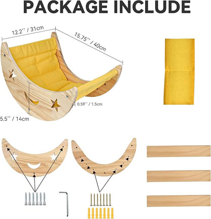 Cat Hammock Moon Bed Wall Mounted Shelf Hammock Shelves and Perches Solid Wood Furniture Platforms Beds Hanging for Cats and Kitty Easy Installation-Single Moon