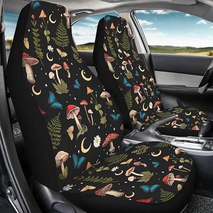 Mushroom Daisy Print Car Seat Covers Front Seats Only Set for Women Men, Easy Install Clean Universal Car Interior Covers Seat Protectors