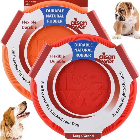 Dog Flying Disc - Durable Rubber Dog Toy for Fetch - Interactive Lightweight Flyer Dog Toys for Outdoor Playtime - Safer Disc for Healthy Activity - for Medium/Large Dogs 2 Pack