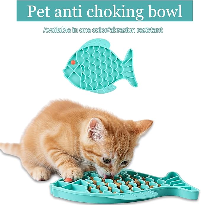 1Pack Slow Feeder Cat Bowls – Fish-Shaped Silicone Puzzle Feeders for Healthy Eating, Boredom & Anxiety Relief, Lick Treat Mat for Cats & Dogs (Blue)