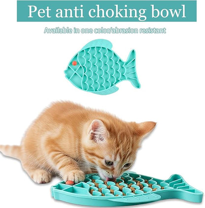 1Pack Slow Feeder Cat Bowls – Fish-Shaped Silicone Puzzle Feeders for Healthy Eating, Boredom & Anxiety Relief, Lick Treat Mat for Cats & Dogs (Blue)
