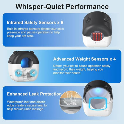 Self Cleaning Litter Box,76L Automatic Cat Litter Box Self Cleaning with APP Control,Low Noise,Safety Protection,Roll Garbage Bags,Deodorizer and Cleaning Brush for Multiple Cats