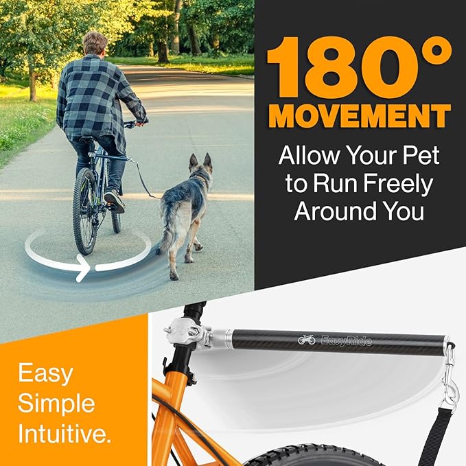 V2.0-180° Rotating Dog Bike Leash - with Shock Absorbers and Quick Attach Mechanism | Carbon Fiber | Detachable, Adjustable for the Smoothest Ride- Patent Pending (Black)