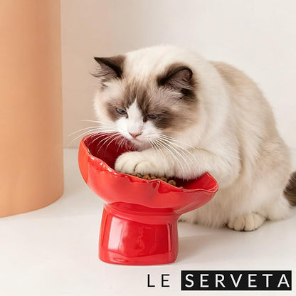 Ceramic Raised Pet Slow Feeder Bowl, Elevated Cat and Dog Slow Feeder, Decorative Standing Doggy Design, Anti-Slip Base, Anti-Vomiting (Red)