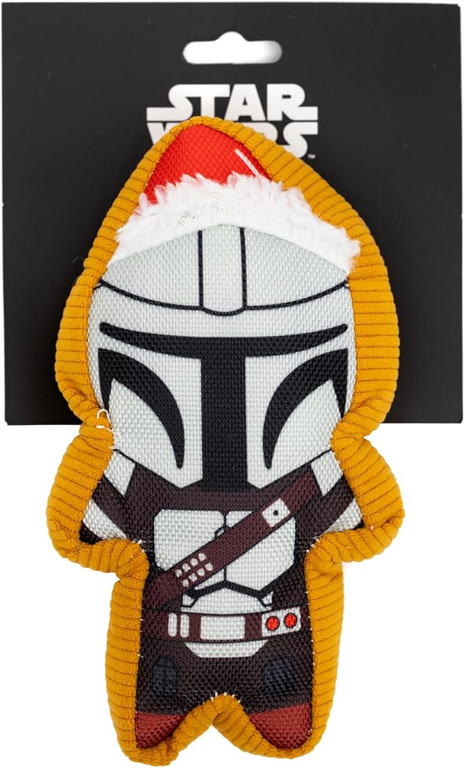 Star Wars Squeaky Plush Dog Toy for Large, Medium & Small Dogs, Holiday Mandalorian Santa Cookie Replica