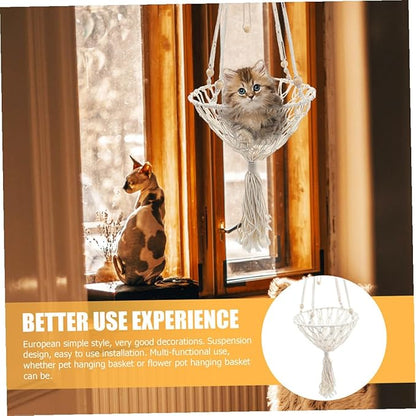 Kichvoe Bohemian Woven Hanging Cat Hammock Wear-Resistant 40cm Pet Nest for Indoor Cats to 30lbs Decorative Kitten Accessory