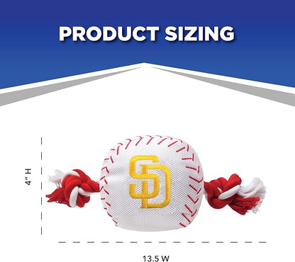 MLB SAN DIEGO PADRES Baseball Rope Toy for DOGS & CATS. Tough nylon, Sporty Baseball Design, Heavy-duty ropes with Inner SQUEAKER