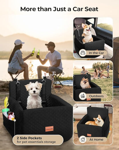 Dog Car Seat for Small & Medium Dogs Under 35lbs, Detachable & Washable Pet Car Seat, Interior Height 6 Inches Dog Booster Seat with Storage Pockets and 2 Dogs Safety Belts (Black)