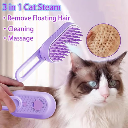 3 in 1 Cat Steam Brush for Shedding & Grooming with Foldable Handle Pet Spray Hair Removal Comb Spritz Defur Comb for Cats Water Brush for Long & Short Haired Pets