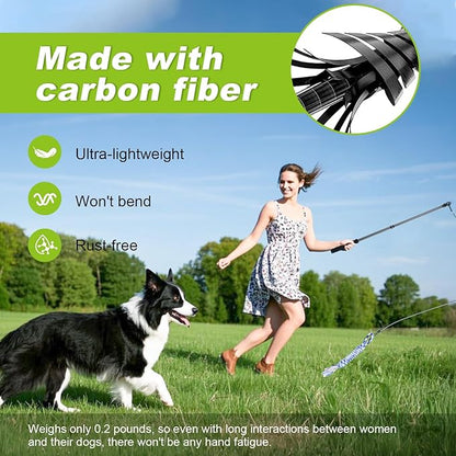 Carbon Fiber Flirt Pole for Dogs, 0.2 Pounds Lightweight Dog Flirt Pole for Large Medium Small Dogs, Telescopic Flirt Stick with 2 Toys & 2 Ropes (28 Inches Pole)