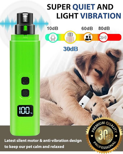 Electric Dog Nail Grinder with 2 Level LED Lights, 2 Speed Super Quiet and Low Vibration Electric Cat Nail Grinder - Rechargeable Pet Nail Grinder for Small Dogs Cats - Green