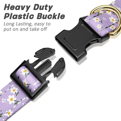 Reflective Dog Collar for Extra Small Dogs, Cute Flower Theme Adjustable Heavy-Duty Nylon Puppy Collar for Boy and Girl Female, Soft Pet Accessories with Quick Release Buckle, Purple White