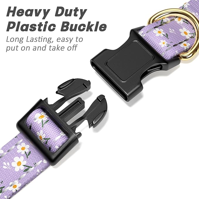 Reflective Dog Collar for Small Dogs, Cute Flower Theme Adjustable Heavy-Duty Nylon Puppy Collar for Boy and Girl Female, Soft Pet Accessories with Quick Release Buckle, Purple White