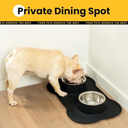 Medium Pet Feeding Station, 29oz Stainless Steel Dog Bowls Set, No Spill Food & Water Dishes with Non Slip Silicone Mat for Breeds Up to 55 Lbs,Black