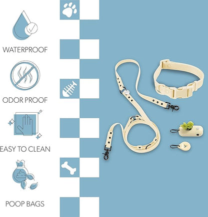 WLK1006L-5SET Luna Large 8FT Adjustable 6-in-1 Waterproof Hands-Free Leash and Collar with LED Flashlight, Bag Dispenser, and Poop Bag Holder, Bailey