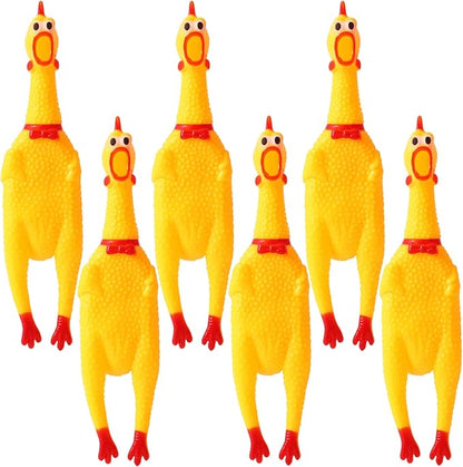 6 Pcs Large Screaming Chicken Dog Toys,Yellow Rubber Chicken 12 inch,Squeeze Squeaky and Screaming Chicken,Prank Novelty Toy for Adults