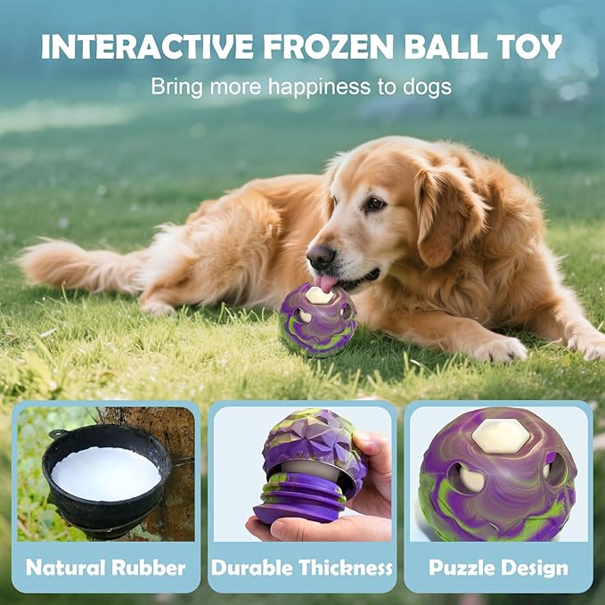 Dog Frozen Treat Toy, Slow Food Training to Relieve Boredom and Stimulating, Interactive Treat Dispensing Dog Toy, Interactive Chew Toys, Super Easy to Open Clean, for Small Dogs (purple, Large)
