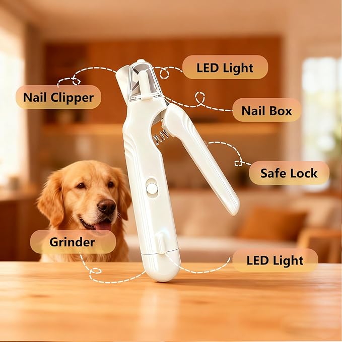 2-in-1 Pet Nail Clipper & Grinder with Dual LED Lights, USB Rechargeable, Electric Multi-Function Grinding, Quiet Operation with Splash Guard, Suitable for Small/Medium/Larg