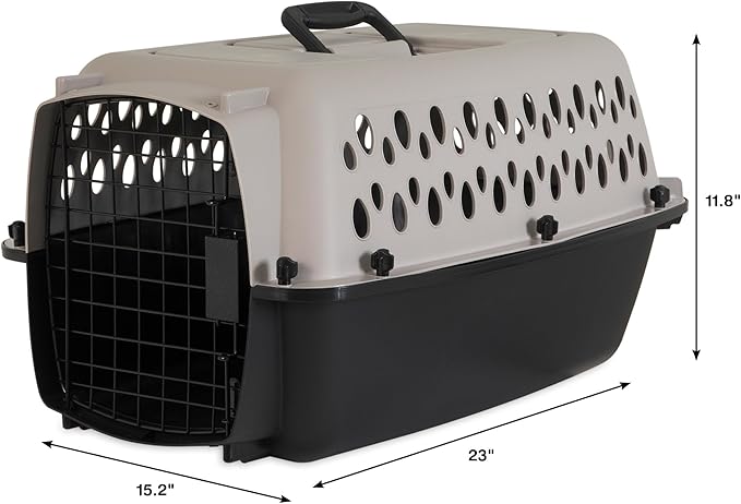 Pet Portable Kennel for Dogs, Hard-Sided Travel Carrier with Metal Door, Durable Crate for Small Pets 5-15 lbs, Black & Grey, 23" L x 15.2" W x 11.8" H