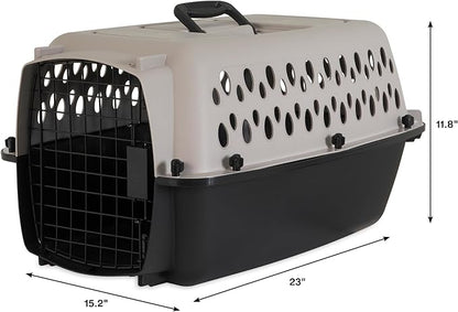 Pet Portable Kennel for Dogs, Hard-Sided Travel Carrier with Metal Door, Durable Crate for Small Pets 5-15 lbs, Black & Grey, 23" L x 15.2" W x 11.8" H