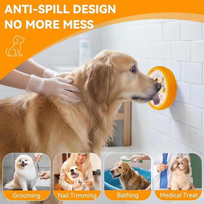 Dog Lick Bowl, Animire Freeze Lick Mat for Dogs, Non-Slip Slow Feeder Licking Bowl Enrichment Treat for Distraction Anxiety Relief, Food Grade Silicone, Dishwasher Safe(Orange,L)