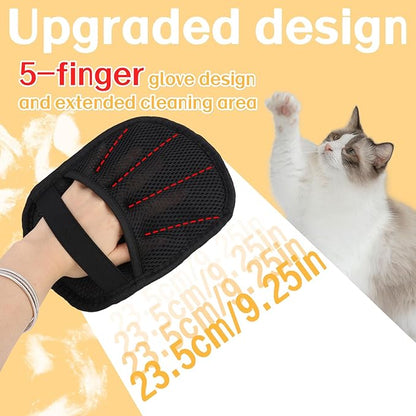 BOXOB 2pcs Five Fingers Pet Hair Removal Gloves, Double Sided Cat & Dog Grooming Cleaner Mitt Tool with Detangling Knife Reusable Electrostatic Pet Hair Remover Shedding for Couch Furniture Carpet