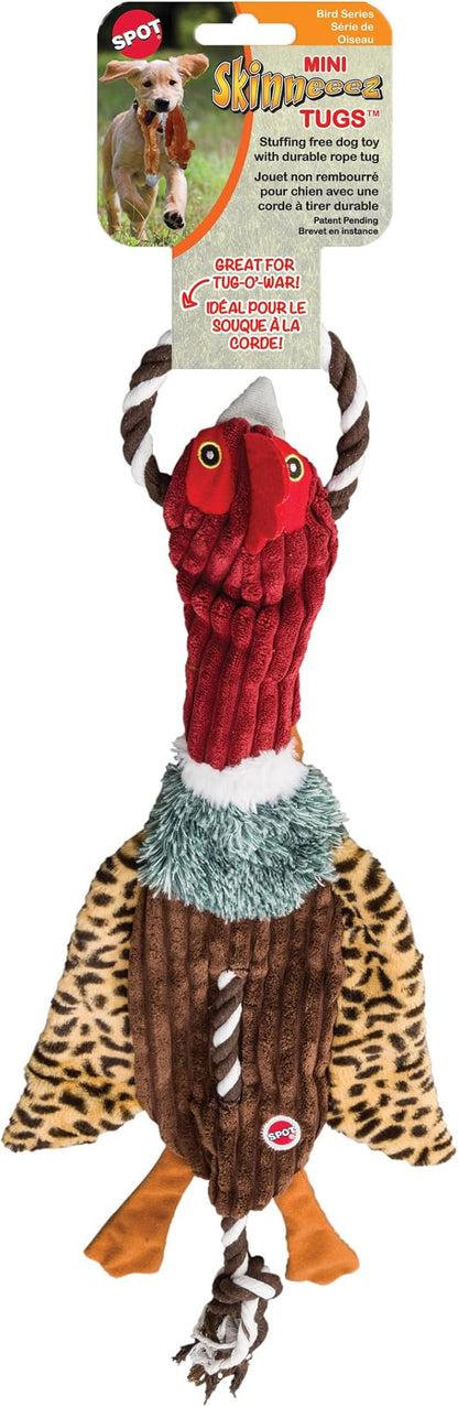 SPOT Skinneeez Tugs Mini Duck Tug Dog Toy – 14" Stuffing-Free Plush Toy with Rope Handle & Squeaker – Durable Tug Toy for Small & Medium Dogs, Moderate Chewers, Assorted Styles