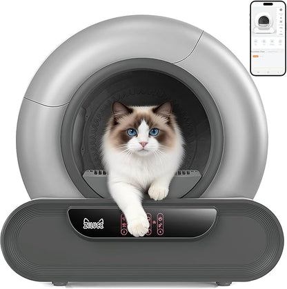Automatic Cat Litter Box,Self Cleaning Litter Box,65L Automatic Cleaning Robot Litter Boxes,Gray Auto Litter Box with App Control,Self Cleaning Litter Box for Multiple Cats Kitty,Dual Safety Sensors