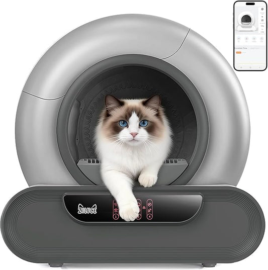 Automatic Cat Litter Box,Self Cleaning Litter Box,65L Automatic Cleaning Robot Litter Boxes,Gray Auto Litter Box with App Control,Self Cleaning Litter Box for Multiple Cats Kitty,Dual Safety Sensors