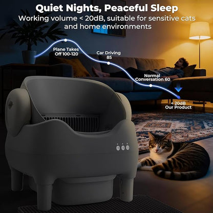 Self Cleaning Litter Box, Automatic Cat Litter Box with APP Control, Odor-Free Waste Disposal Includes Trash Bags, Large Waste Bin, Open-Top, for Multiple Cats