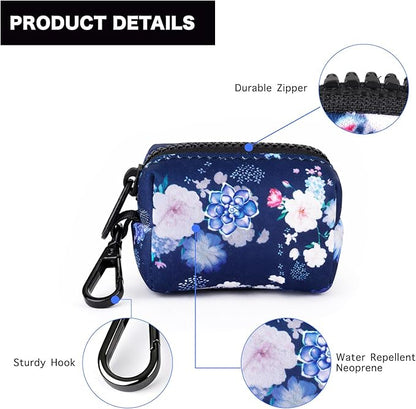 Petmolico Dog Poop Bag Holder Leash Attachment, Dog Waste Bag Dispenser Zippered Pouch, Fits Any Dog Leash, Includes Free Roll of Dog Bags, Poop Bag Dispenser - 2 Packs, Mixed Blue & White