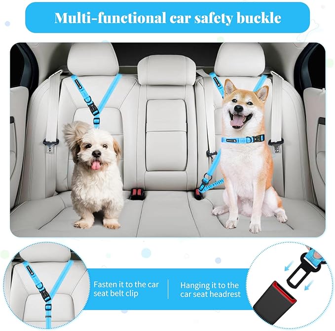 Heavy Duty Multifunctional Adjustable Hands Free Dog Leash - Reflective Stitches, Car Safety Buckle, Waist Leash for Dog Walking, Running, Hiking - 5-7FT