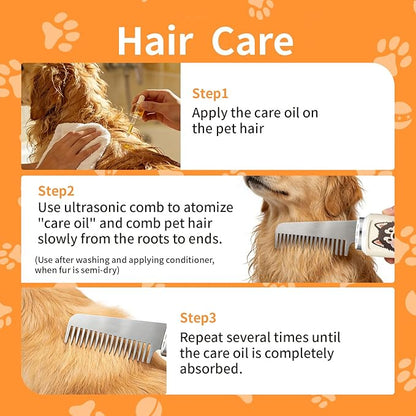 Ultrasonic Fur Care Comb for Pet, Vibration Atomization Conditioning Oil Comb for Dogs and Cats Shining Smoothing Hair